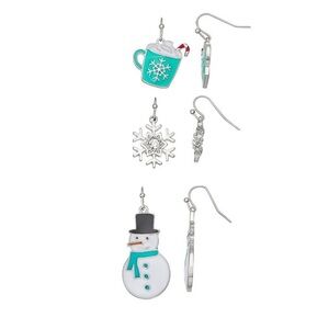 Festive Snowman and Snowflake Earrings Set